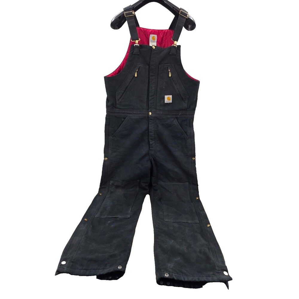 Carhartt Black R38 Bib Overalls Cotton Duck Fully Lined Red Quilt 38 x 34